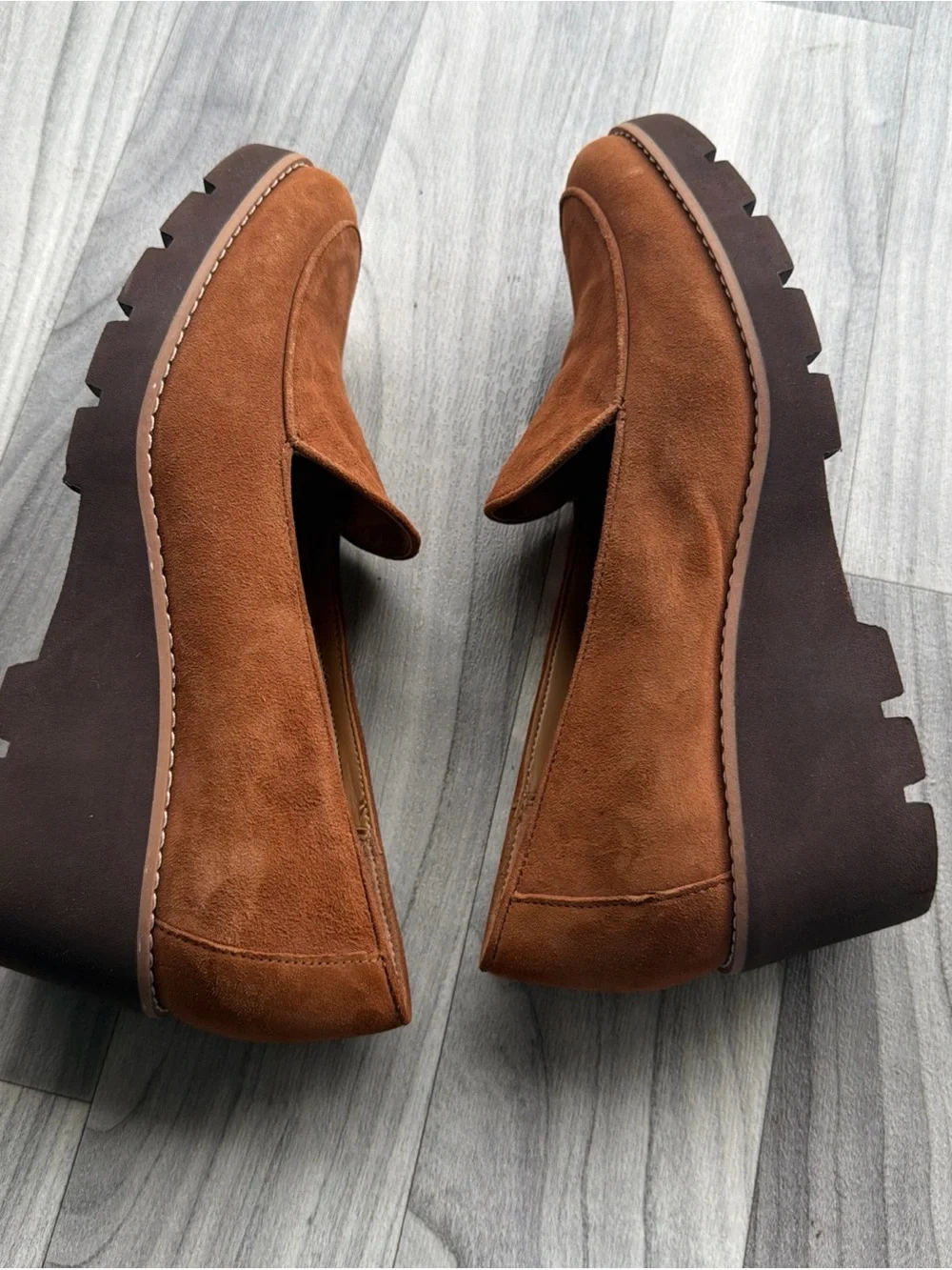 Vionic Womens Size 10 Toffee Suede Ava Wedge Loafers Comfort Slip On Shoes